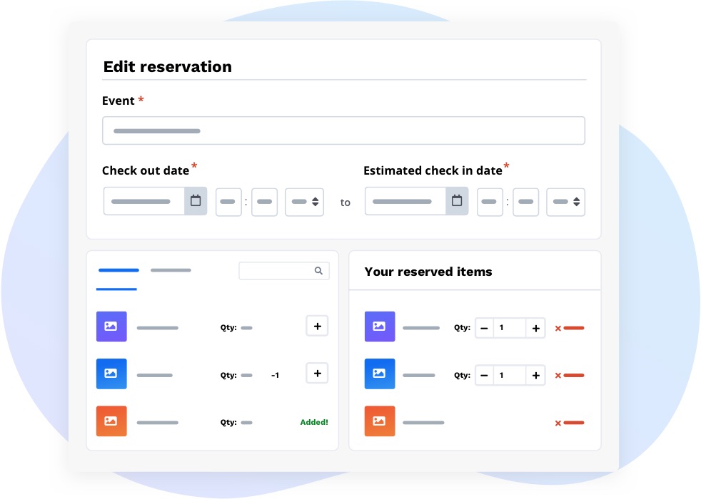 interface of equipment reservations page
