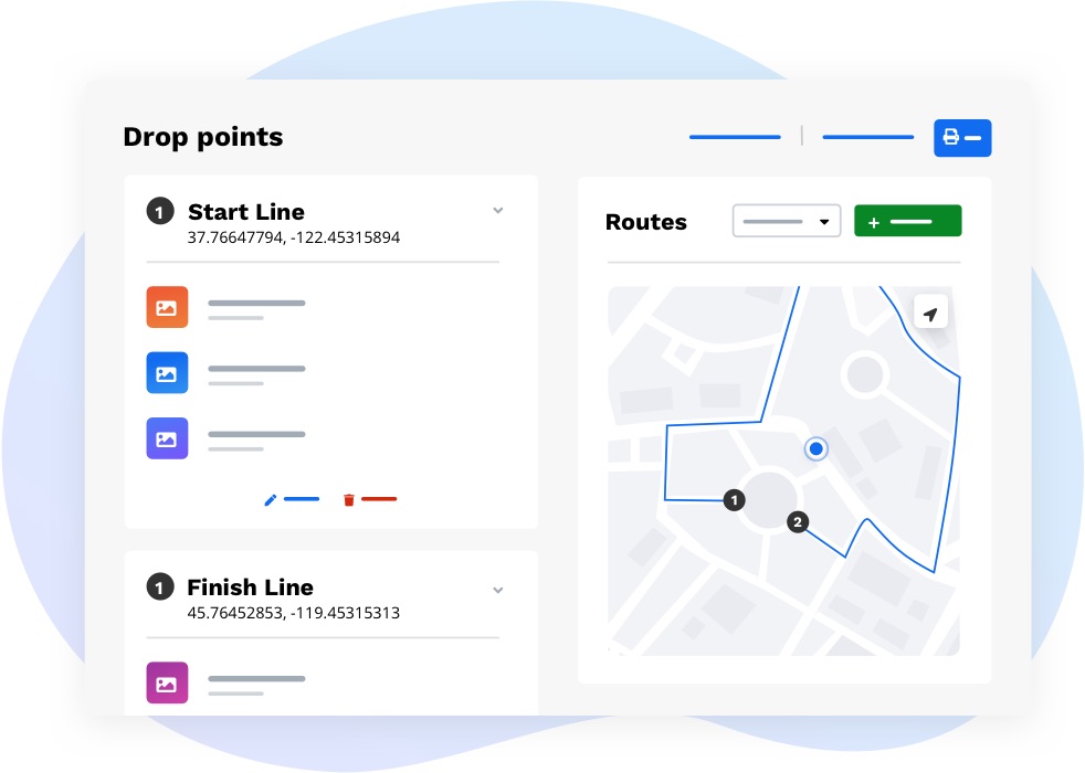 interface showing creation of drop points on a map